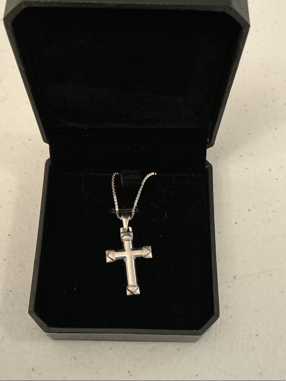 20” Sterling Silver Cross Pendant Necklace - White
